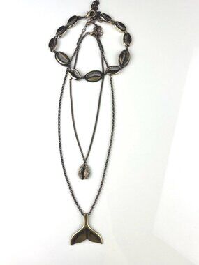 Bronze Mermaid Tail Necklace Cowrie Shell Choker Layered Coastal Beach Set